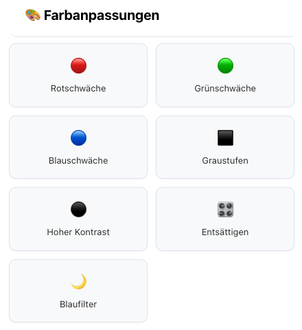 Farbanpassungen für Barrierefreiheit